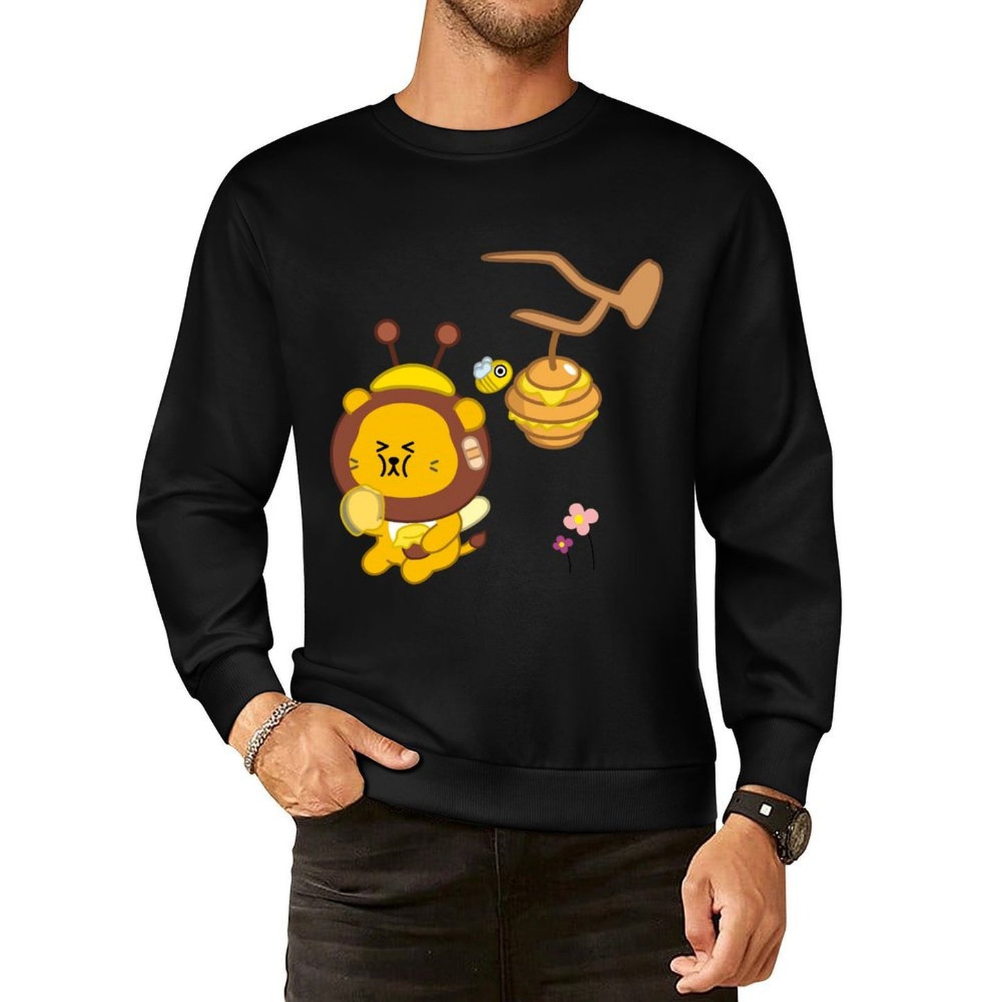 Front Patterned Long Sleeve TopCrewneck Plain