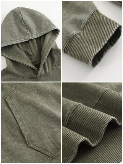Washed Vintage Hoodie Without Drawstring - Teal