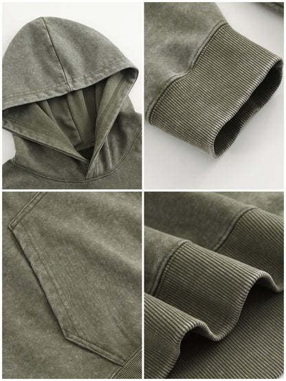 Washed Vintage Hoodie Without Drawstring - Teal back view.