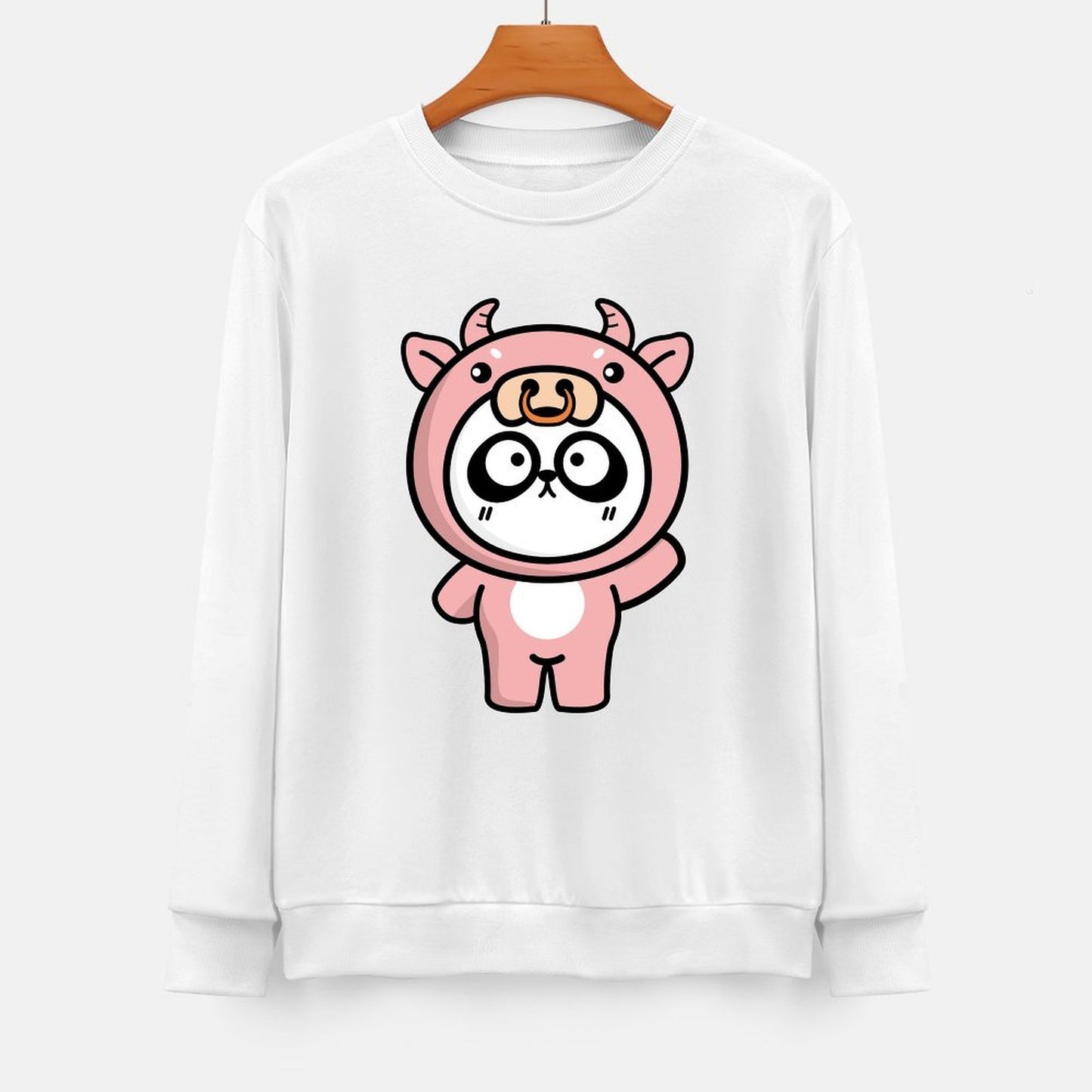 Front Patterned Long Sleeve TopVintage Crewneck