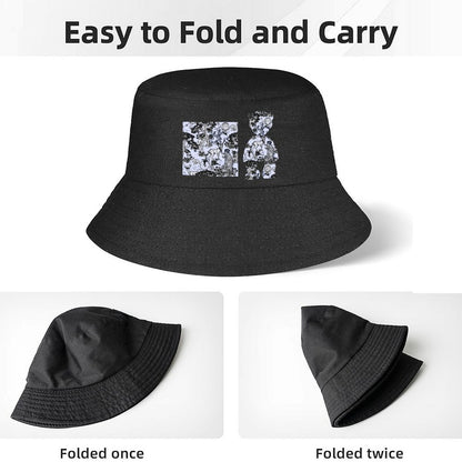 Black Bucket Hat with Abstract Pattern Print