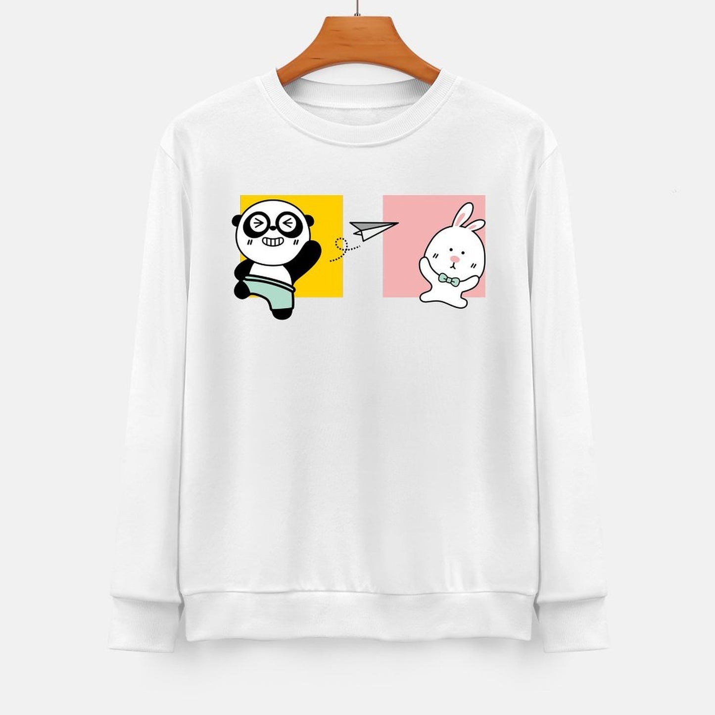 Front Patterned Long Sleeve TopCasual Crew Neck