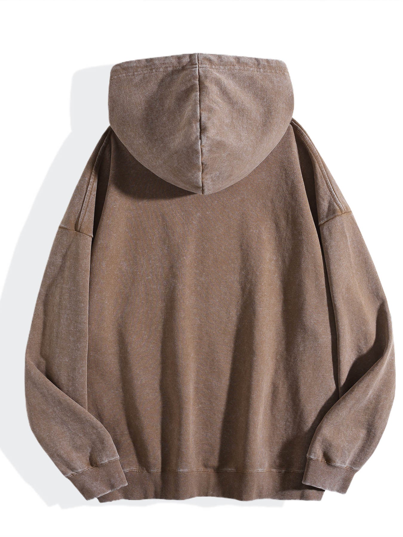 Washed Vintage Hoodie Without Drawstring - Coffee Brown back view.