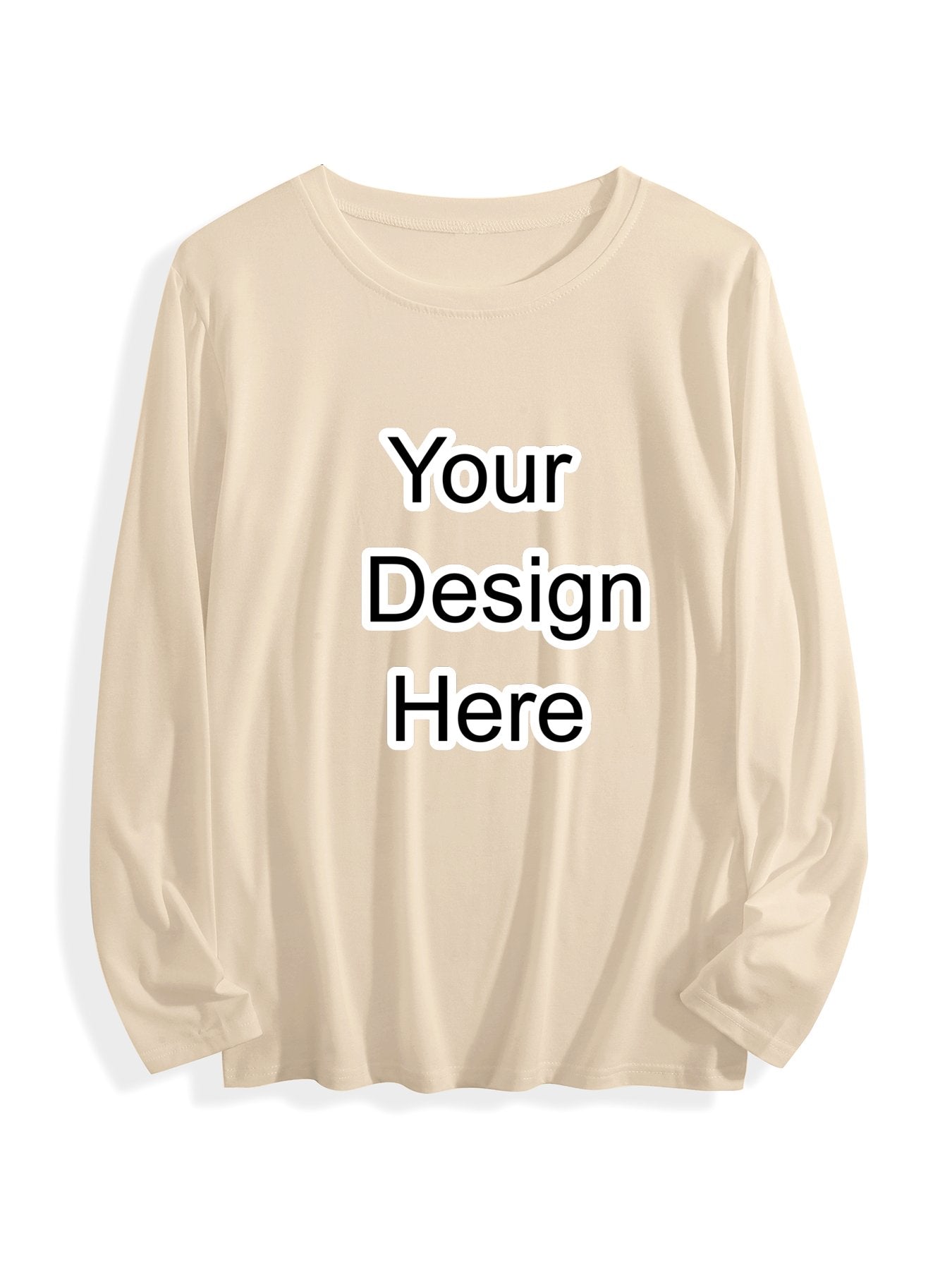 180g pure cotton crew neck long-sleeved shirt  khaki