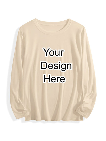 180g pure cotton crew neck long-sleeved shirt  khaki