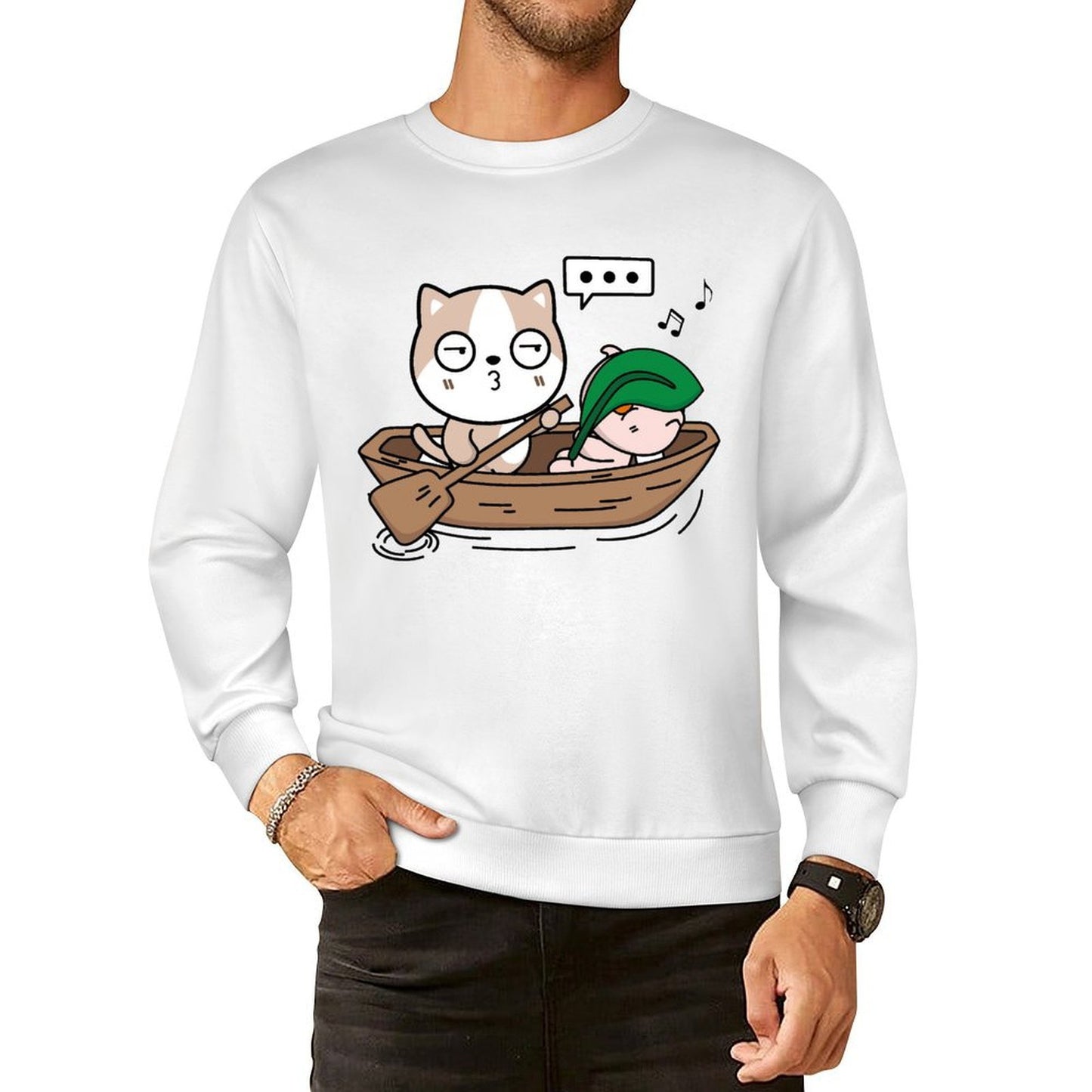 Front Patterned Long Sleeve TopCrewneck SoftTouch