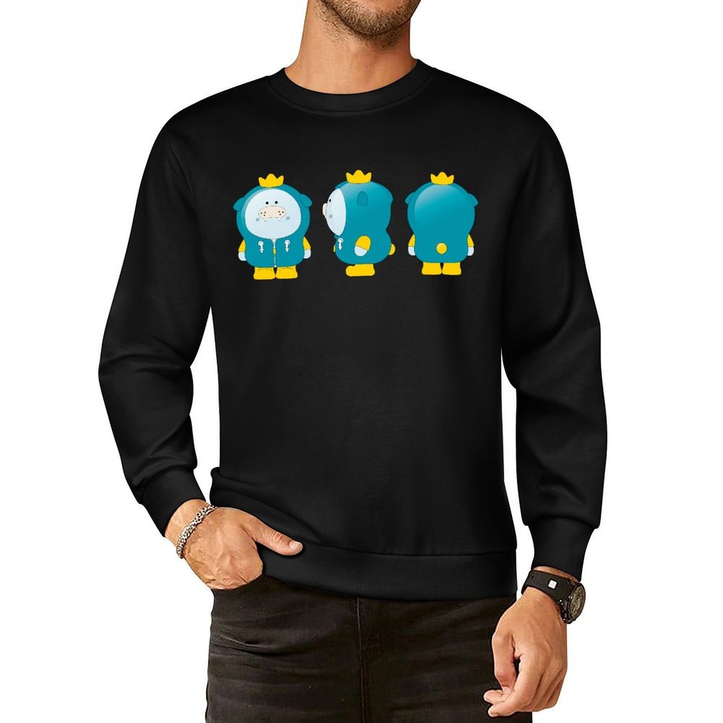 Front Patterned Long Sleeve TopEasyWear Relaxed Fit