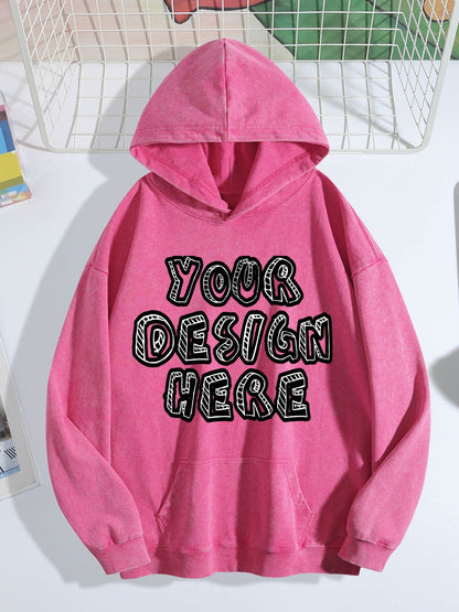 Washed Vintage Hoodie Without Drawstring - Bright Pink