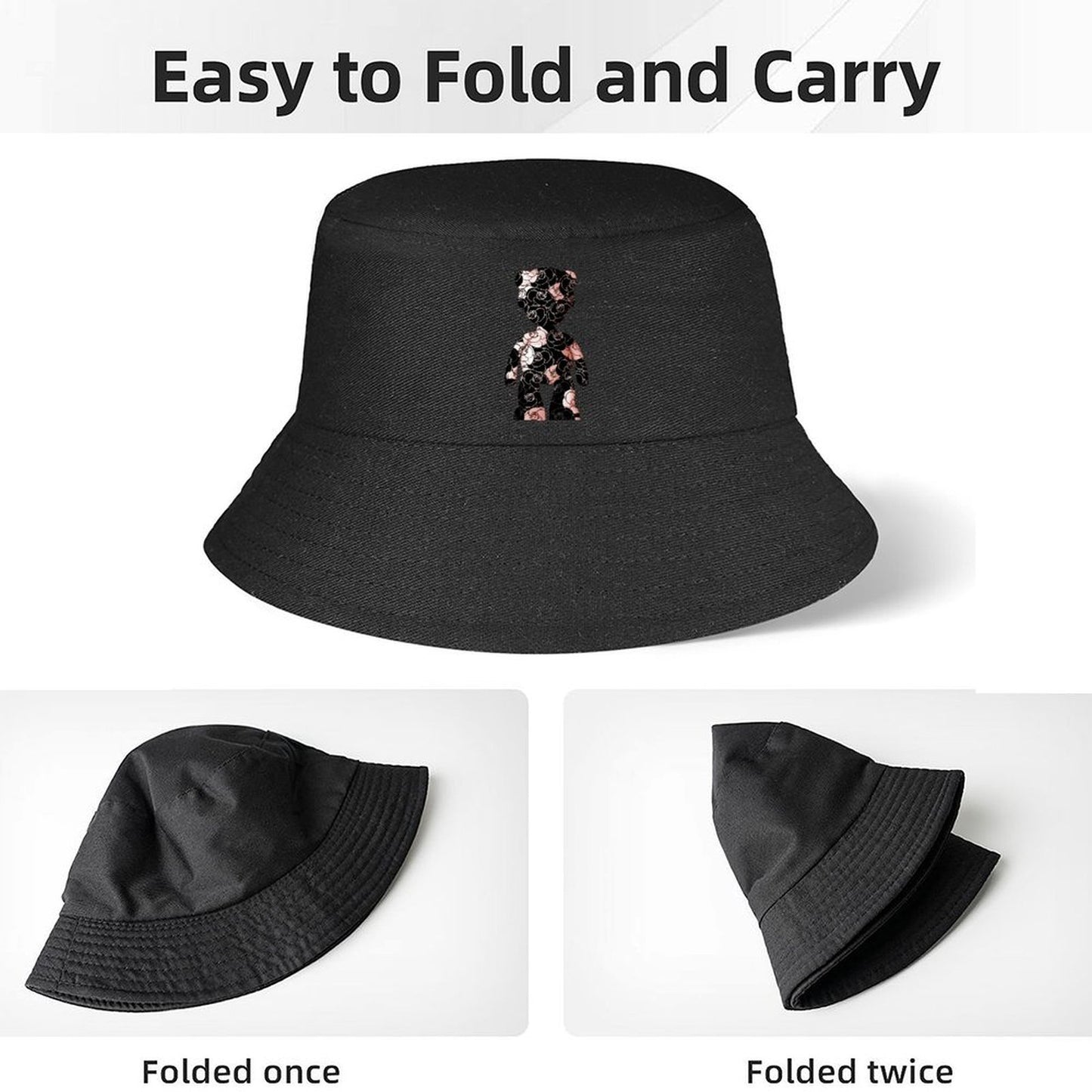 Trendy Black Bucket Hat with Bold Front Graphic