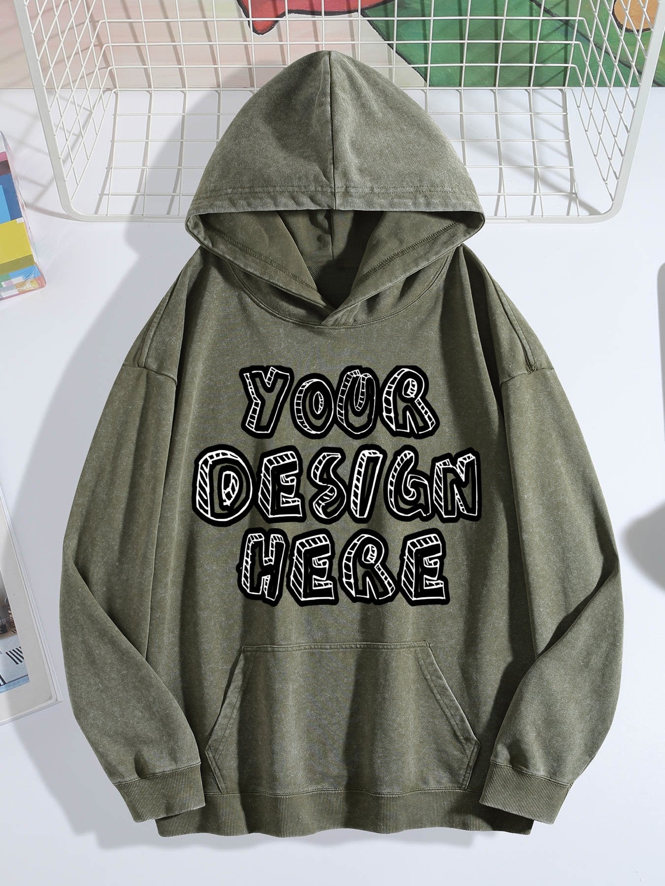 Washed Vintage Hoodie Without Drawstring - Teal