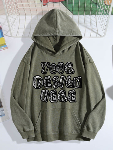 Washed Vintage Hoodie Without Drawstring - Teal