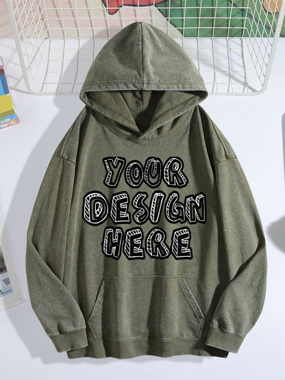 Washed Vintage Hoodie Without Drawstring - Teal