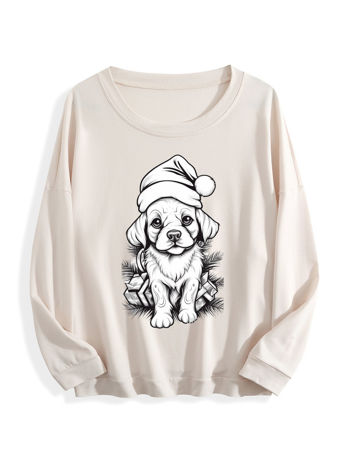 Customizable Christmas-themed long-sleeved shirt with a minimalist puppy design