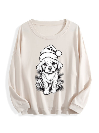 Customizable Christmas-themed long-sleeved shirt with a minimalist puppy design