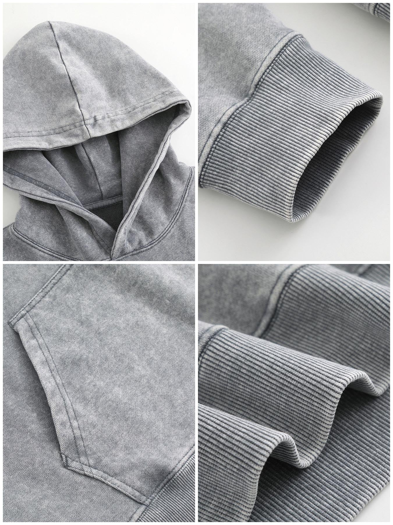 Washed Vintage Hoodie Without Drawstring - Light Gray BACK VIEW
