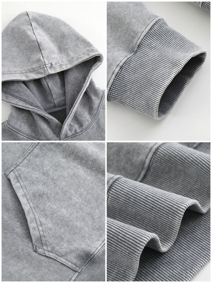 Washed Vintage Hoodie Without Drawstring - Light Gray BACK VIEW