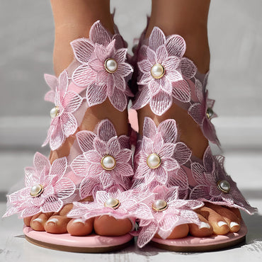 Women’s PU Flat Sandals with Floral Design, Comfortable Summer Shoes for Daily Wear Sale