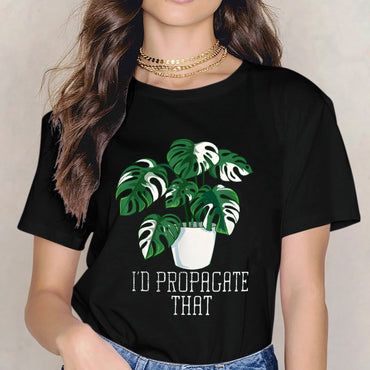 Inkmay Casual  Cotton T-shirt Green Plant In White Pot Holder Unisex T-shirtRefined CleanCut T-Shirt