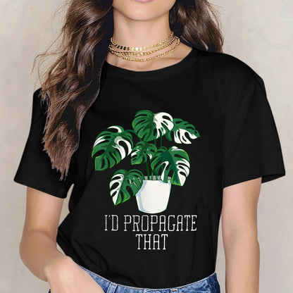 Inkmay Casual  Cotton T-shirt Green Plant In White Pot Holder Unisex T-shirtRefined CleanCut T-Shirt